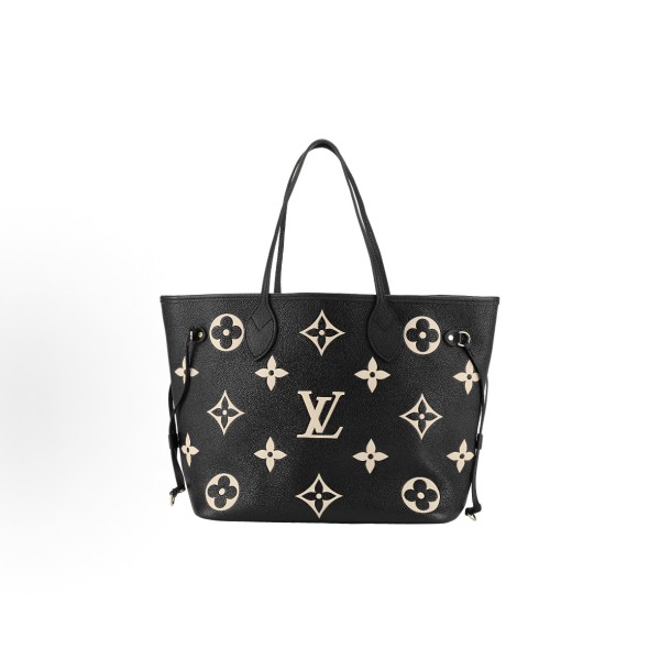 LOUIS VUITTON NEVERFULL MM Granular embossed medium size black with light camel color